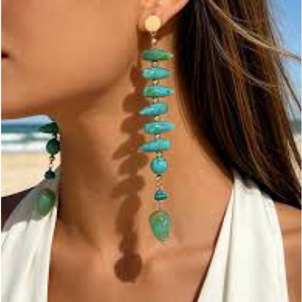 Long Turquoise Beaded Drop Earrings - Women's Jewelry